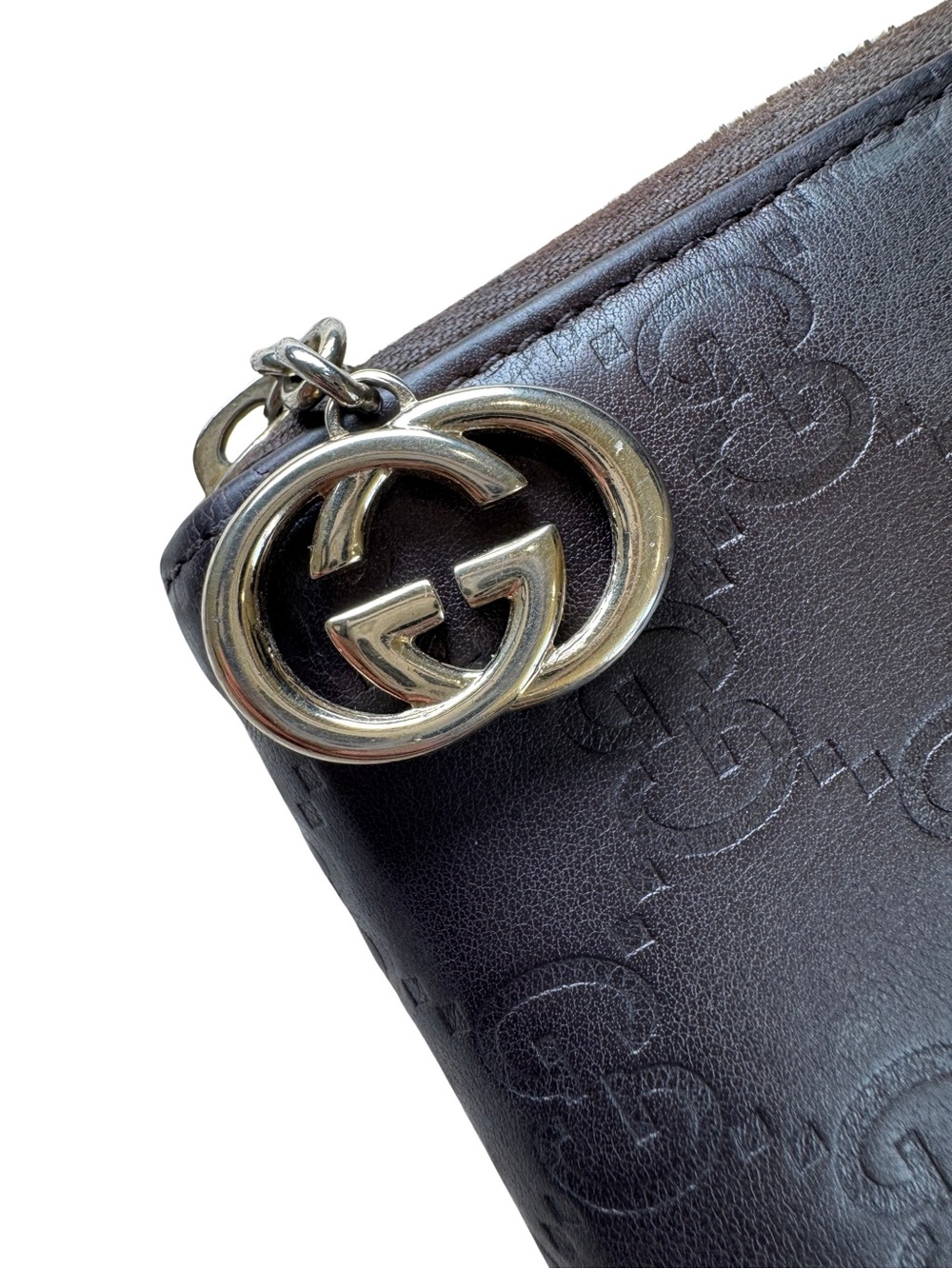 GucciSsima Embossed GG Black Leather Zip Wallet with Gold-Tone Charm - Picture 3 of 12